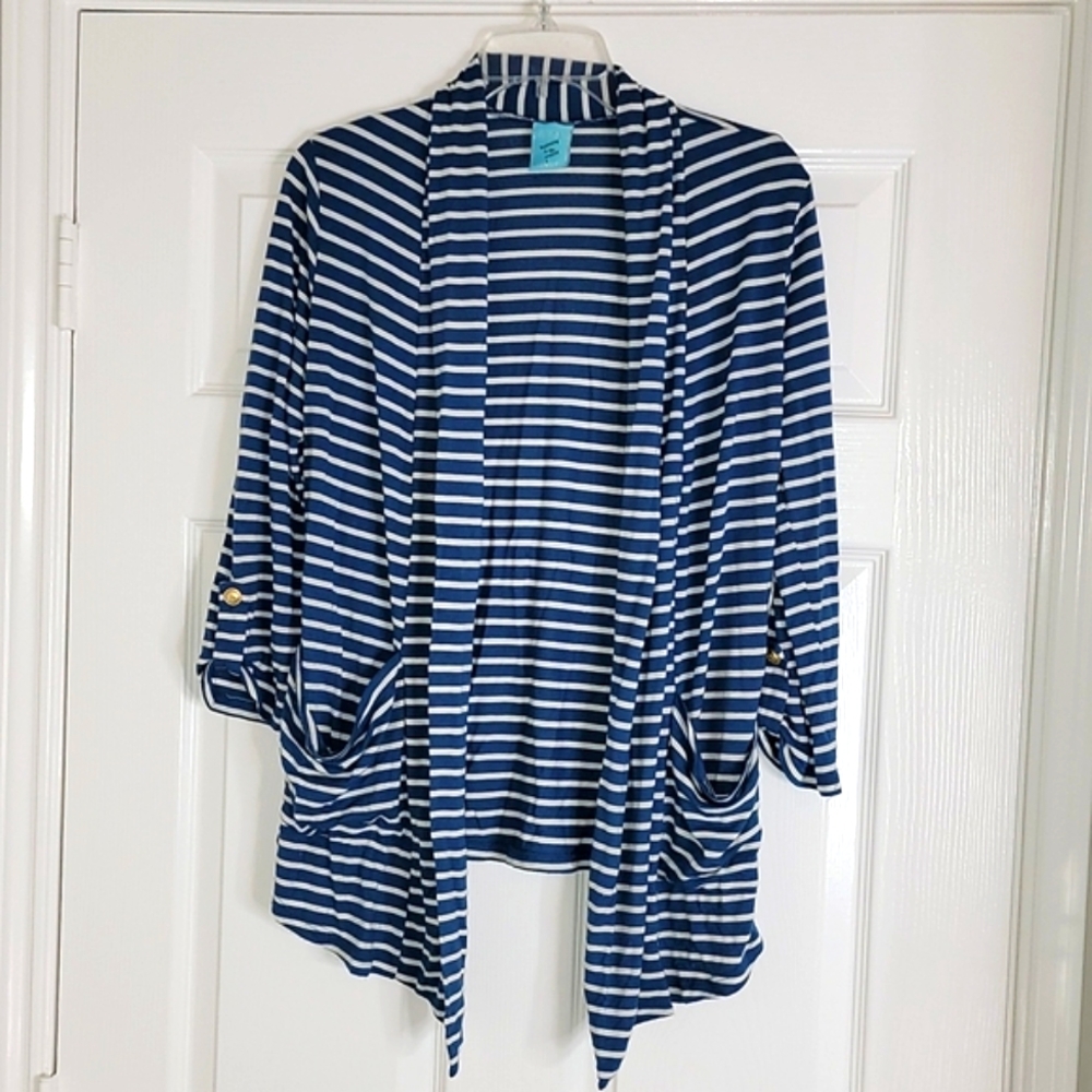 Three Quarter Sleeved Royal Blue & White Lightweight Cardigan